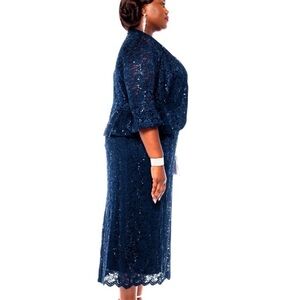 R&M Richards Navy Sequin Lace Formal Dress with 3/4 Sleeve Jacket sz 22W EUC